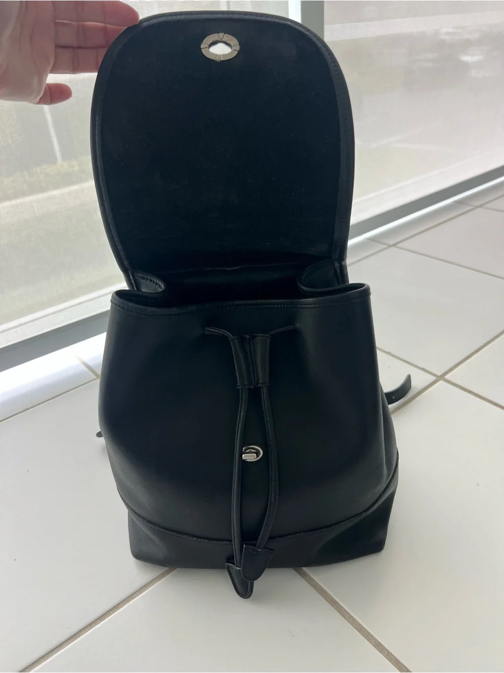 Vintage Coach 9791 Small Black Leather Backpack with Turn-Lock Closure